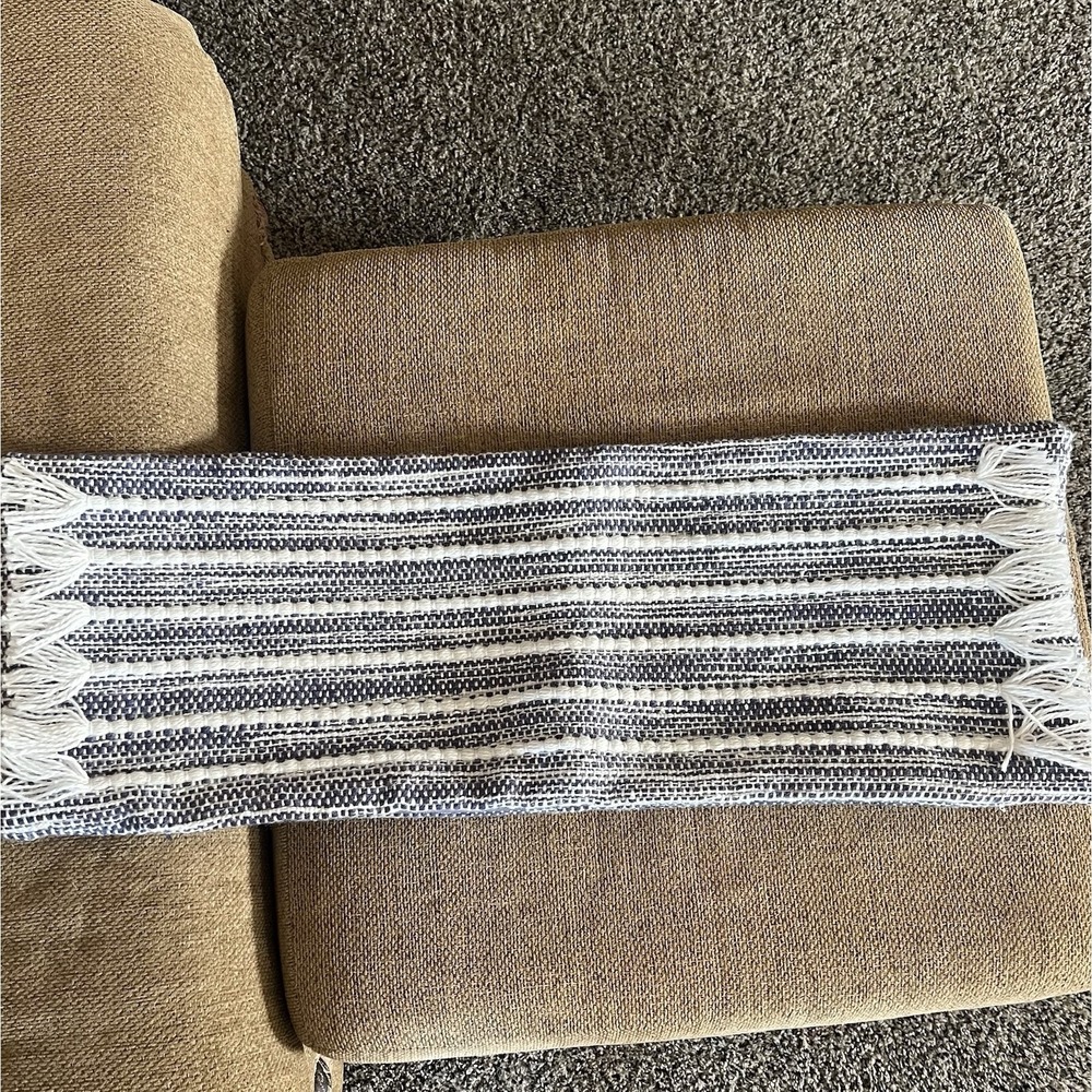 Basketweave Decorative Pillow cover 11'' x 30'' blue,‎ gray, and white tones